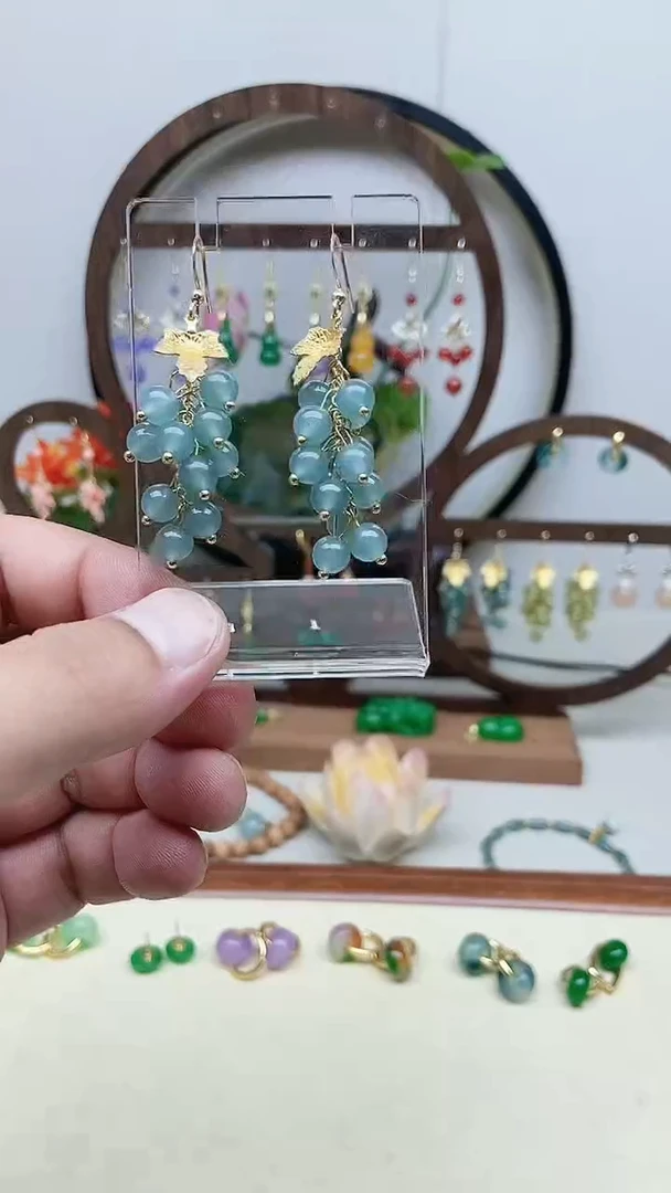 翡翠14K金镶嵌耳饰15号