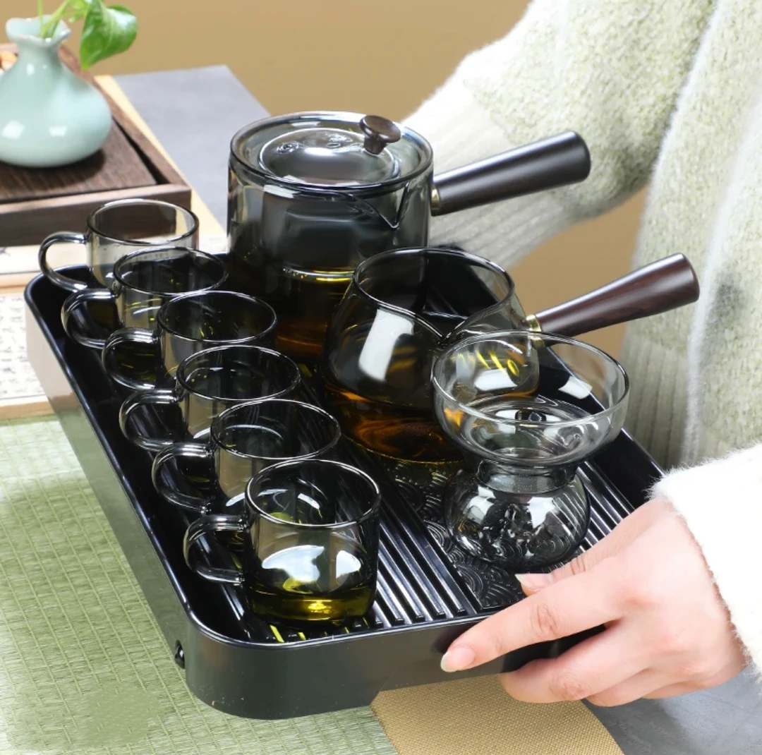 直觉壶茶具套装高硼硅玻璃耐高温手工家用创意套装烟灰色茶盘