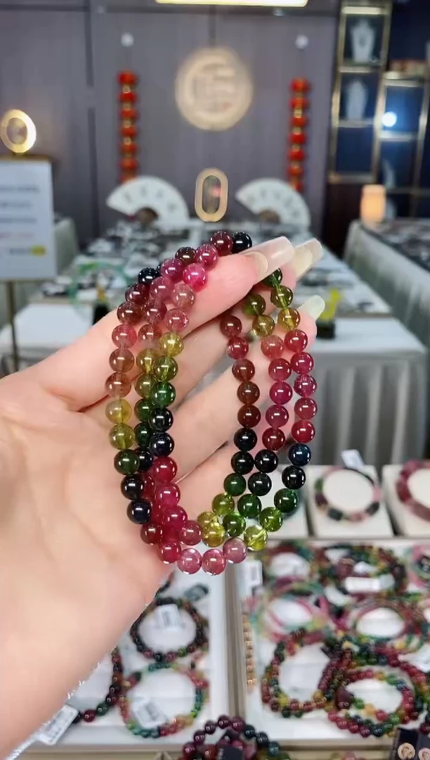 老矿碧玺三圈手串6mm+未镶嵌碧玺mz多样性发货一条