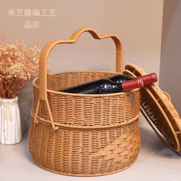 WD大号双层圆形仿藤手工拜拜篮家居整理收纳用品收纳箱收纳盒馍筐