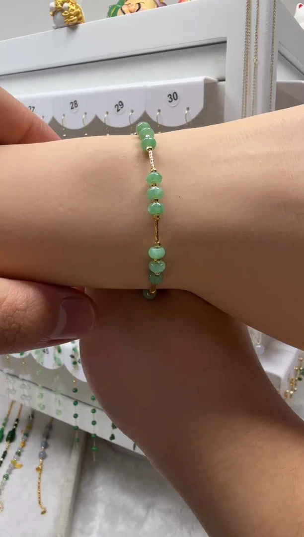 18K金镶嵌手链翡翠缅甸天然翡翠a货