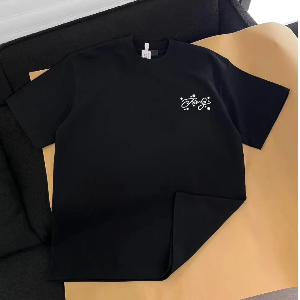 高街珍珠印花短袖T恤男夏季新款痞帅圆领宽松美式潮牌小领口上衣