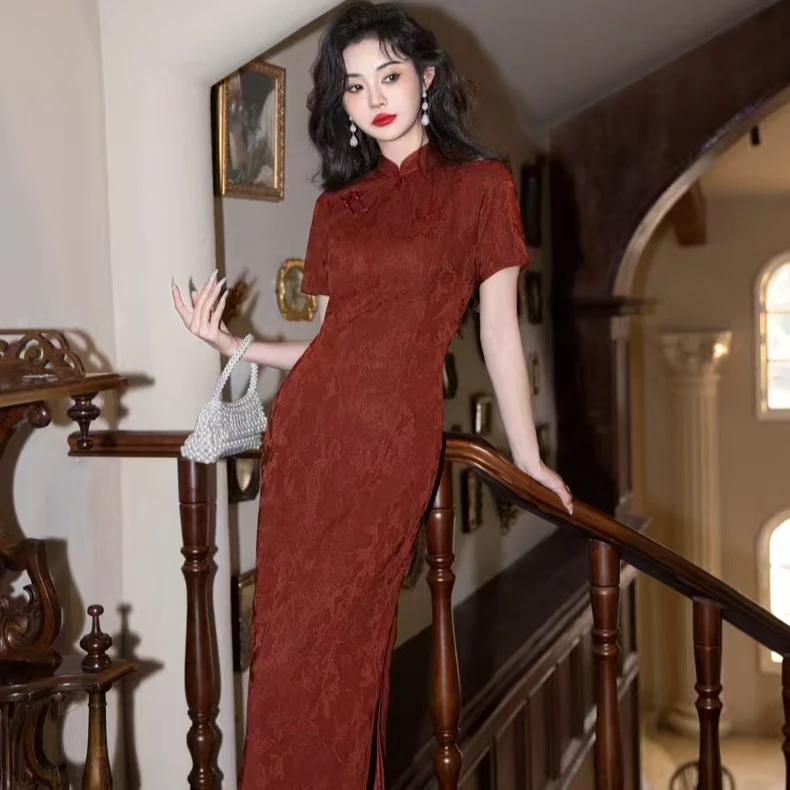 新中式红色旗袍少女订婚敬酒服年春夏高端礼服长款送考婚庆国风