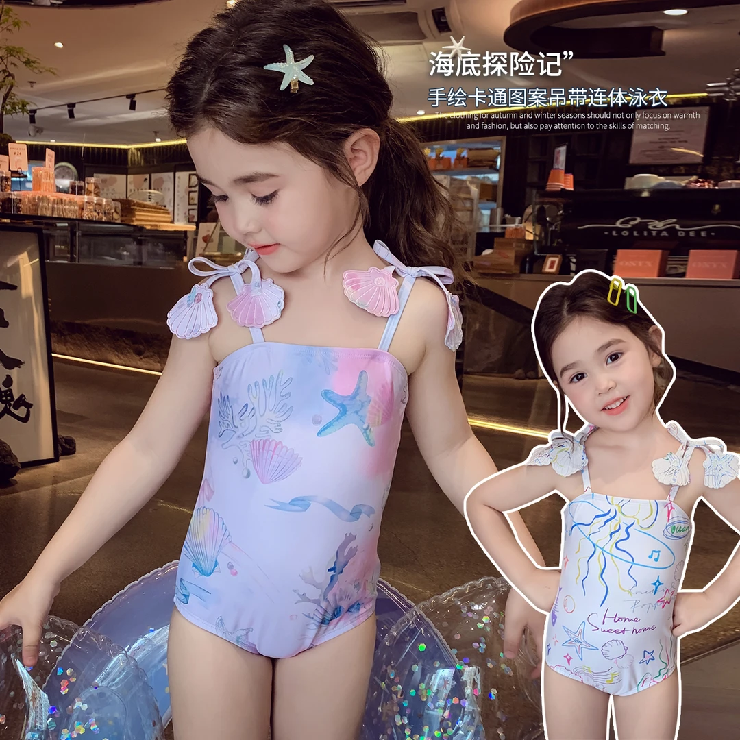 【现货】米米哈罗女童泳衣连体游泳服女孩温泉度假泳装 X25602