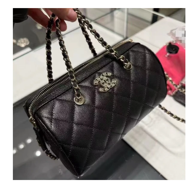 95新 Chanel/香奈儿 【小花Han】皮穿链条手提包钻扣镭射标