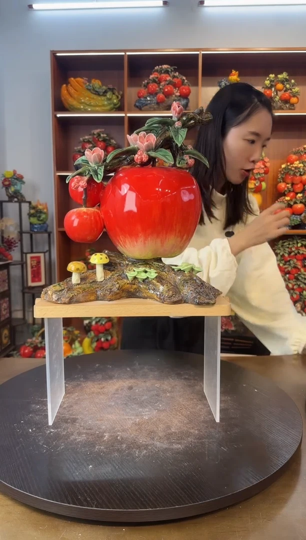 陶瓷有底座大三苹果摆件