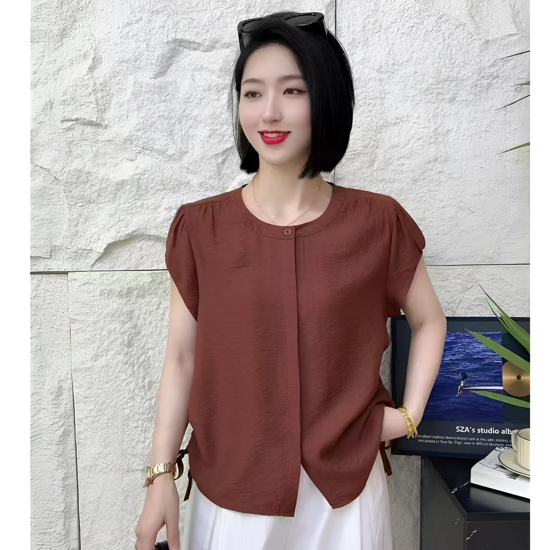 【玲子现货】8318 南韩休闲纽扣短袖衬衫简约短袖夏季初恋风