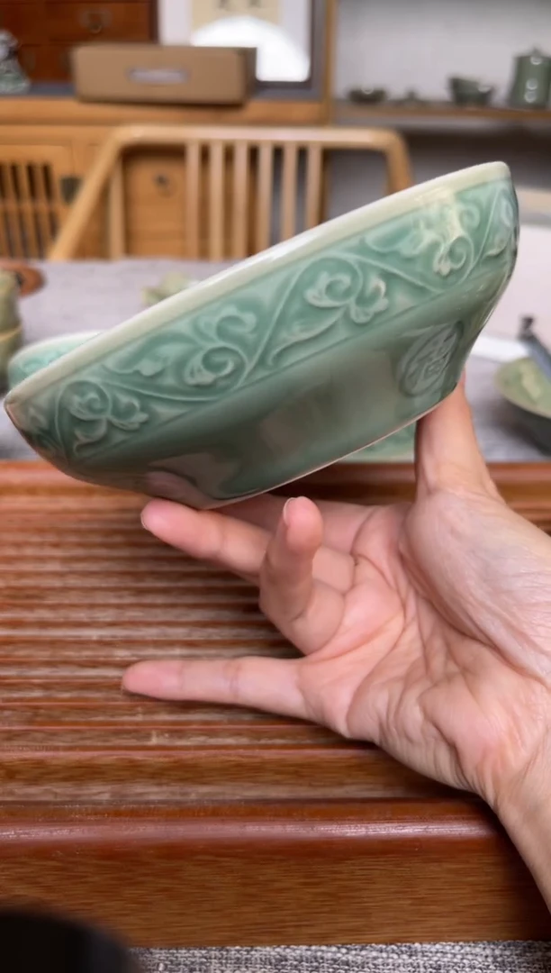 瓷器青瓷6英寸福字蒸碗