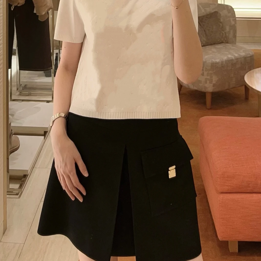 「长芯」高定26百搭梯形亮金锁扣高腰牛仔半裙YZ25W12044