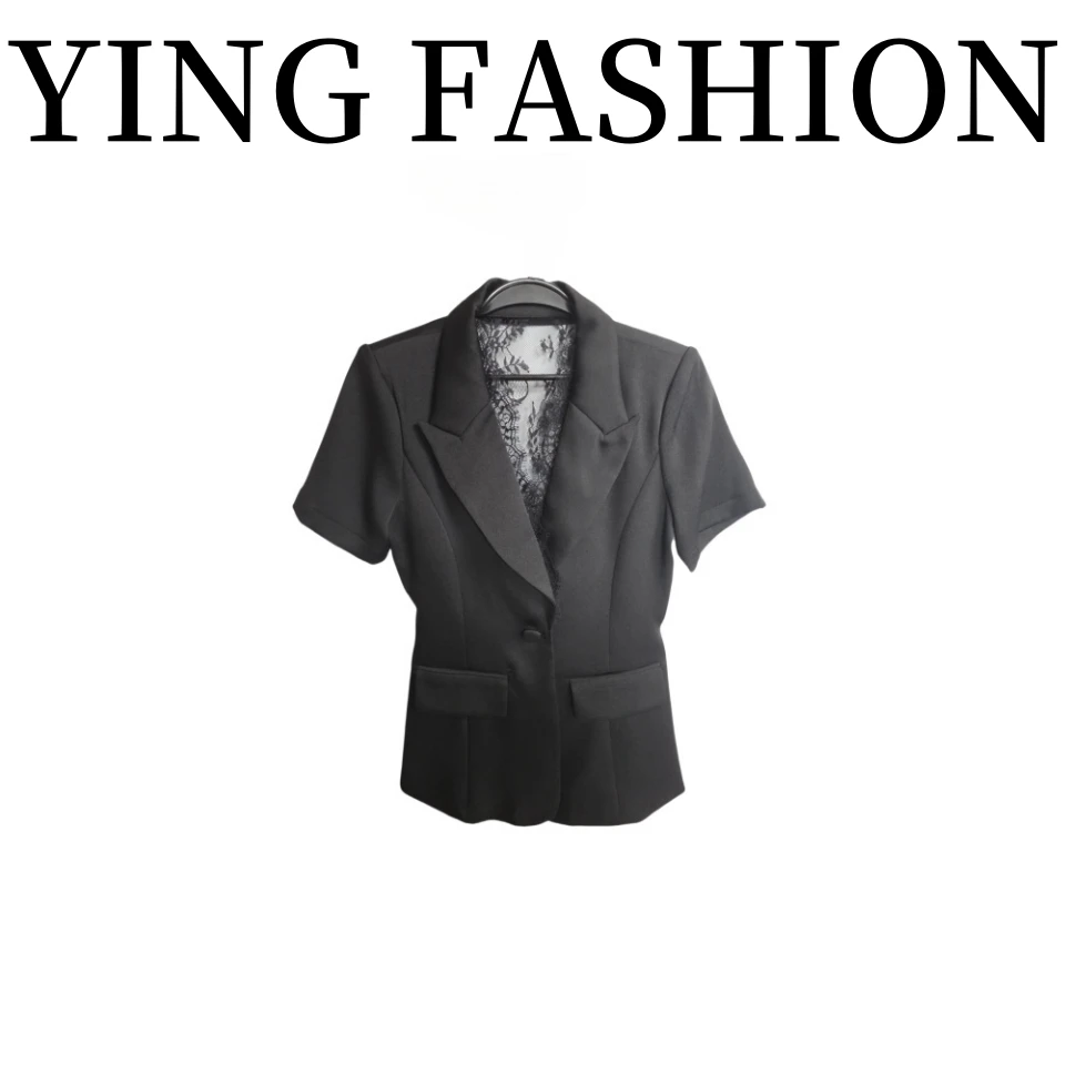 【YING FASHION】莹老板-时尚气质百搭后背拼蕾丝西装 8020242