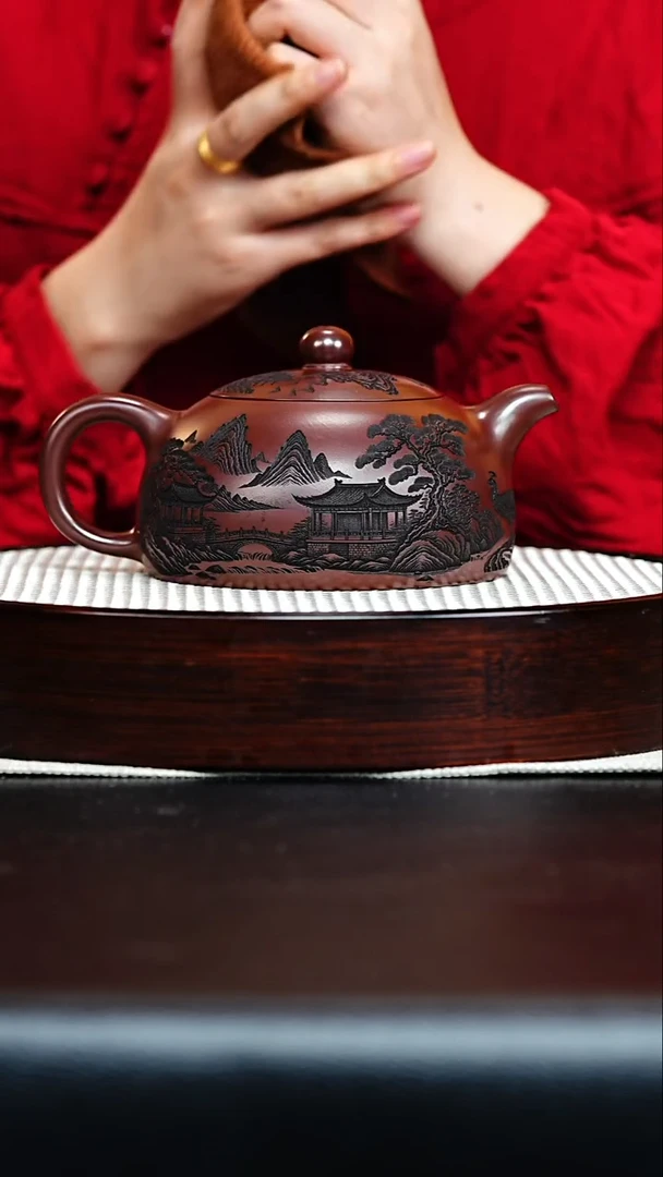 茶壶紫砂宜兴紫砂 半月 石红 李恒阳h335