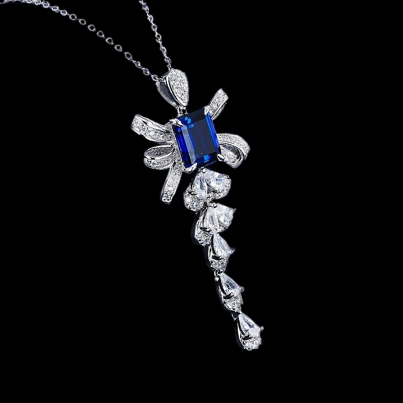 吊坠925银 时尚精美培育蓝宝银项链1532