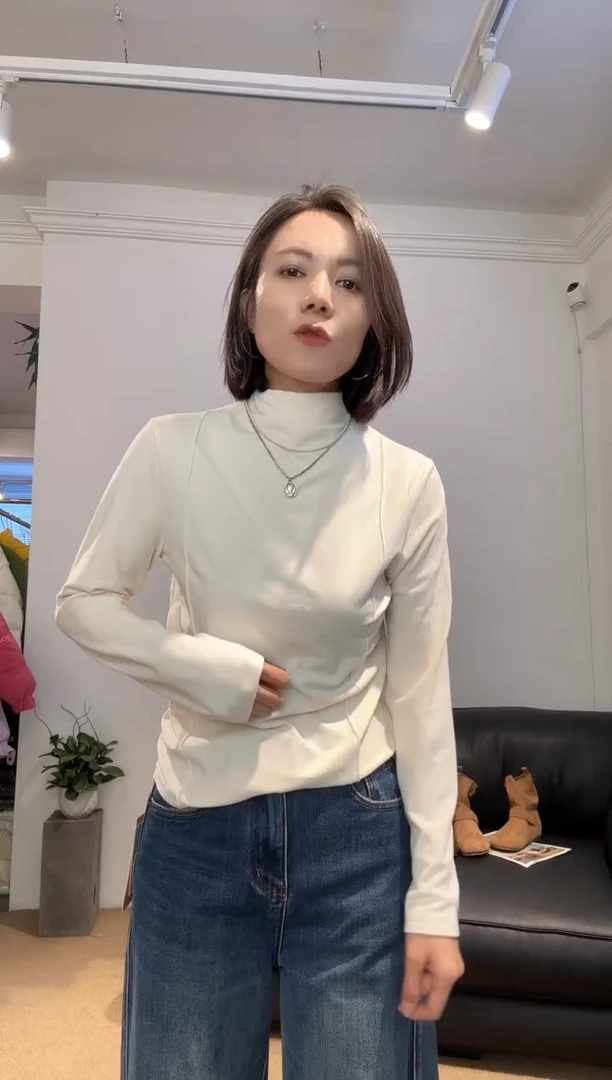 杏色半高领打底-5310