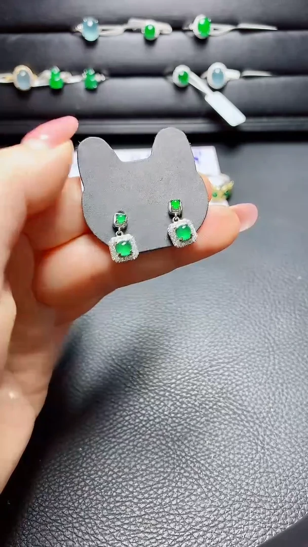 银S925镶嵌戒指翡翠天然翡翠A货s925银镶