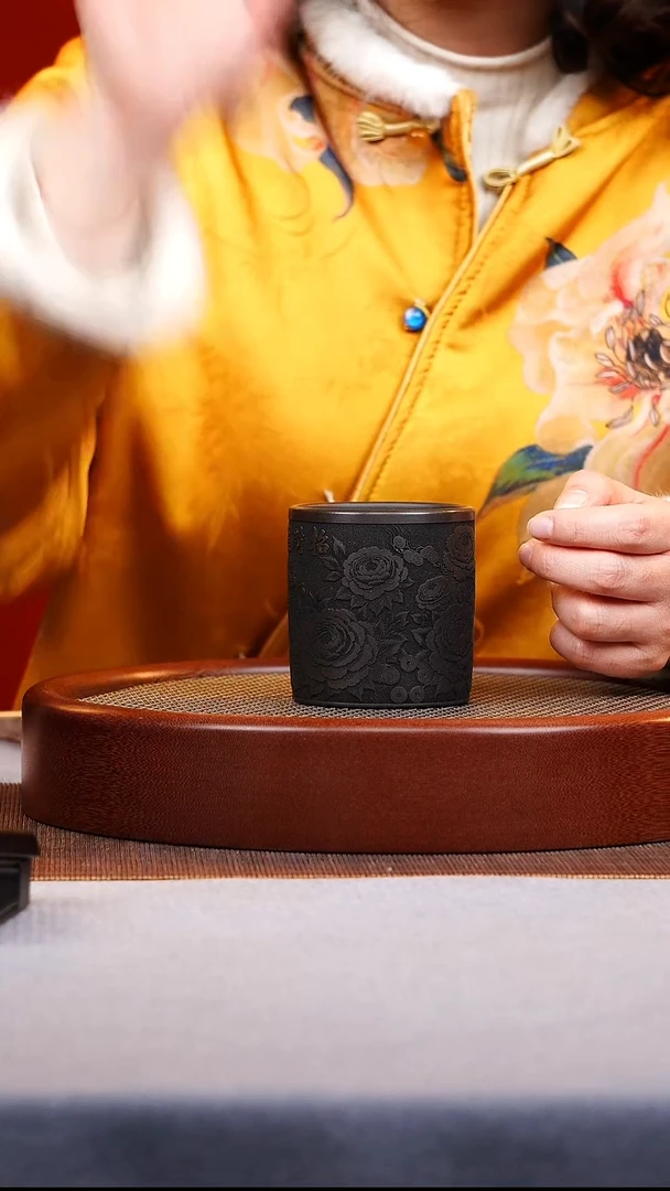 茶壶紫砂牡丹花石黄杯