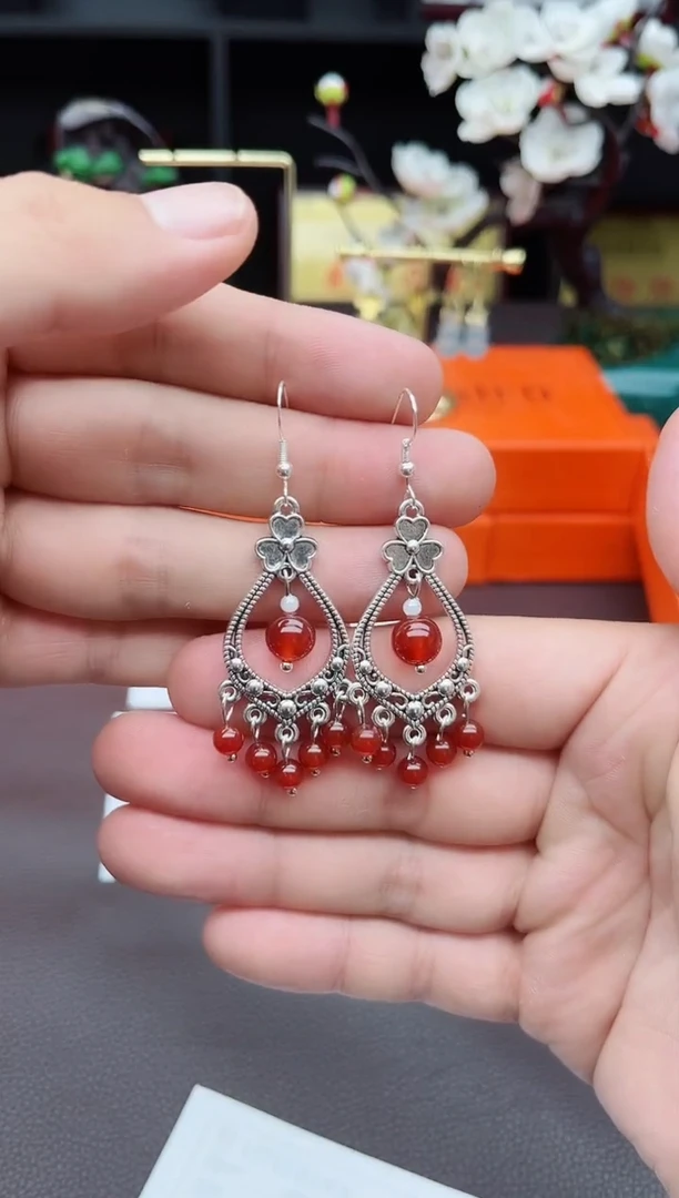 玛瑙/玉髓耳饰银S925镶嵌103000