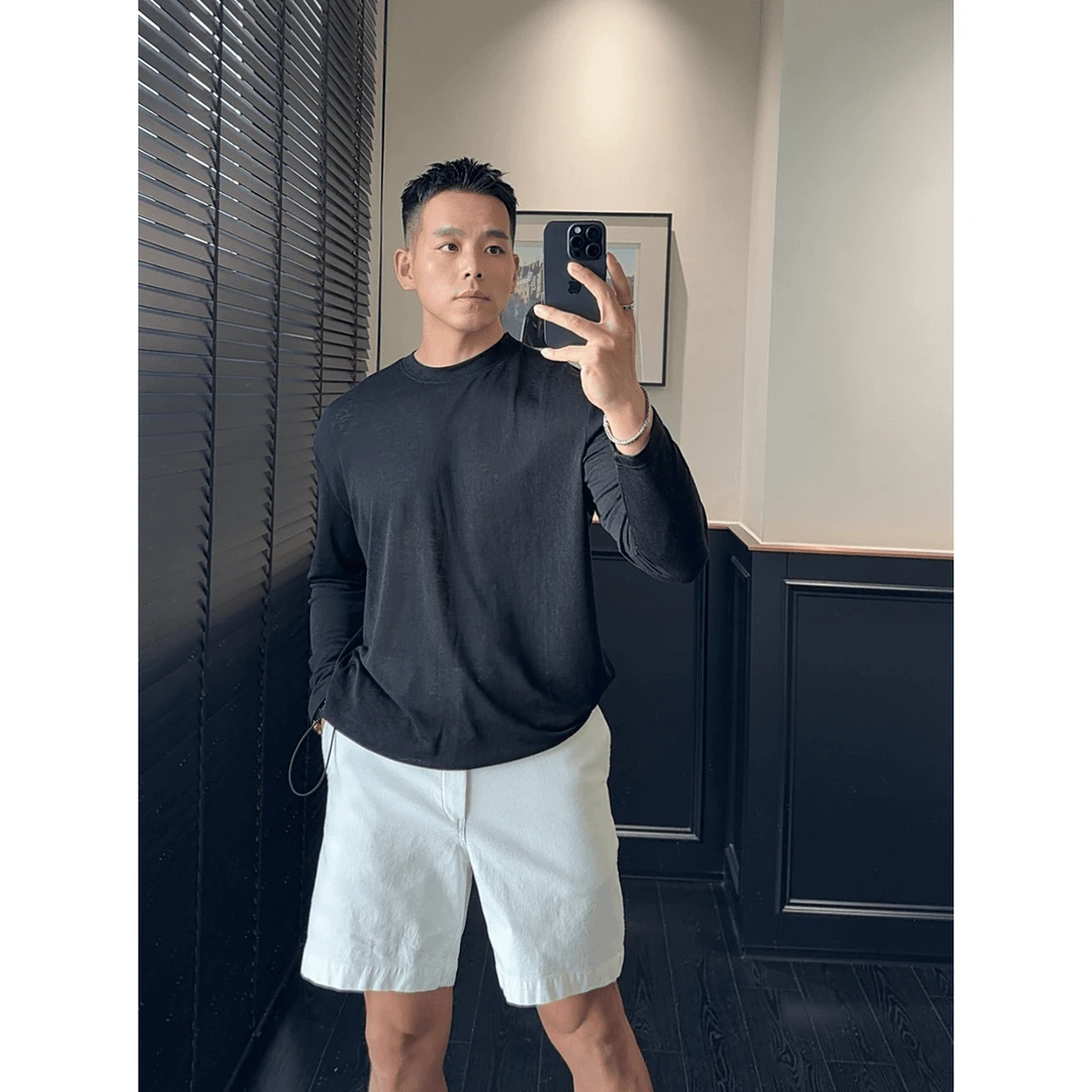 潮流圆领防晒上衣长袖宽松休闲夏季男士薄款褶皱百搭时尚防晒衣