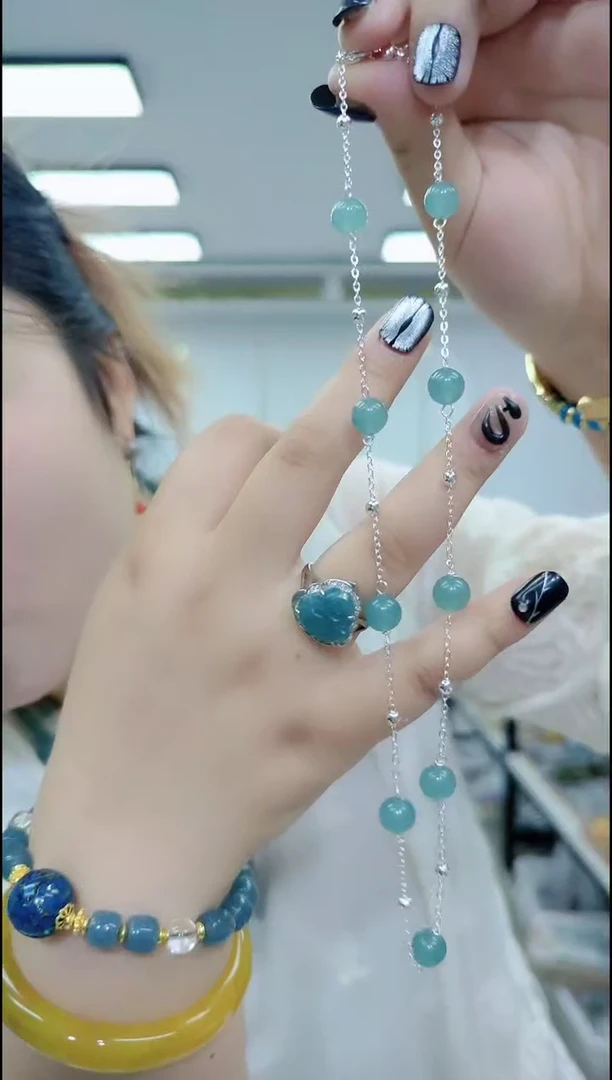 玛瑙/玉髓颈饰合金1009蓝水满天星项链