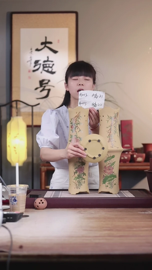 紫砂花盆春夏秋冬-段泥西施盆小号一套带托盘