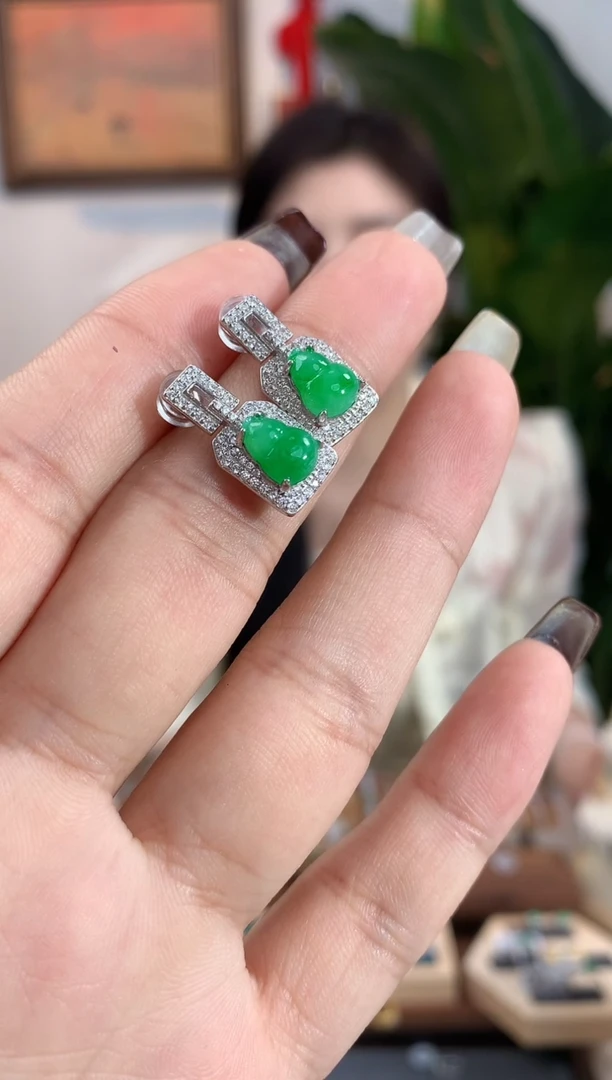 翡翠银S925镶嵌耳饰耳饰