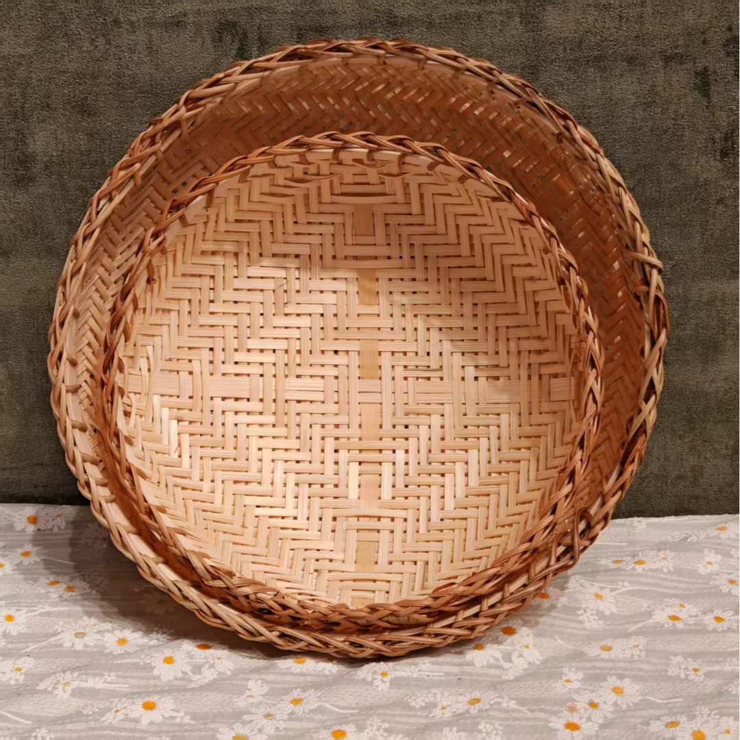 H越南手工编织25*10+20*8藤竹结合小果篮桌面茶几水果零食收纳篮