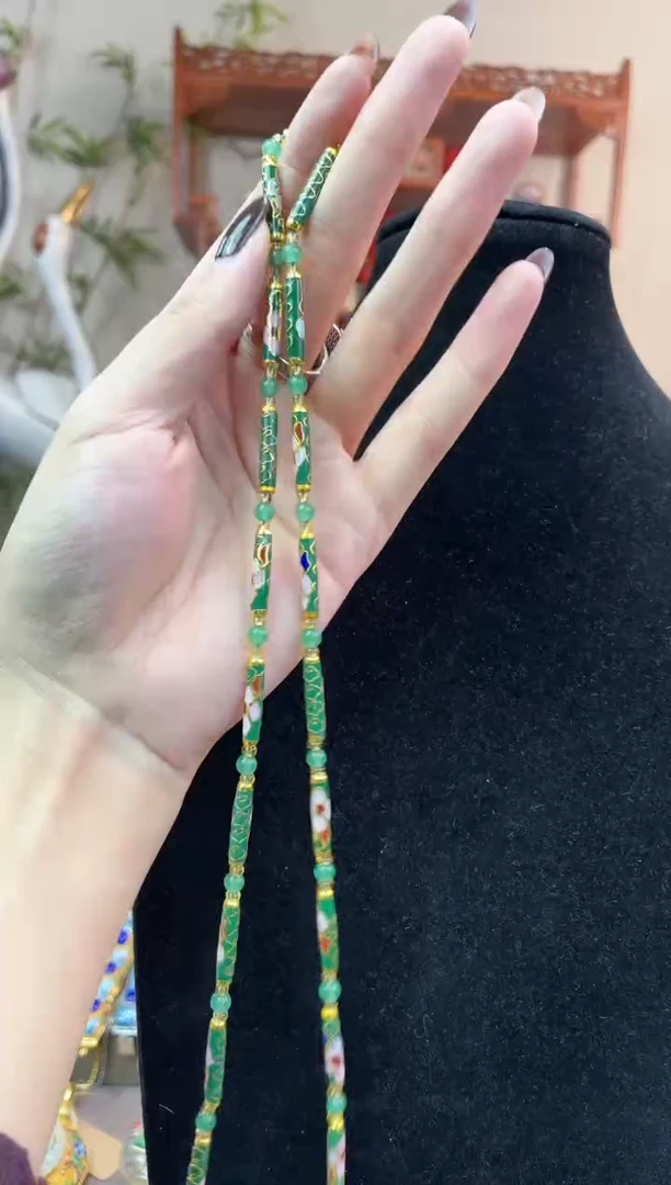 非遗手工景泰蓝竹节项链绿色