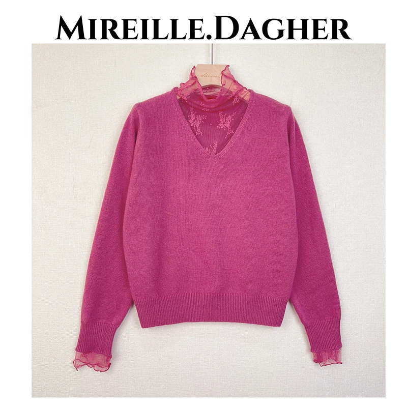 米莱Jiaer/新款时尚拼蕾丝百搭洋气毛衣29594
