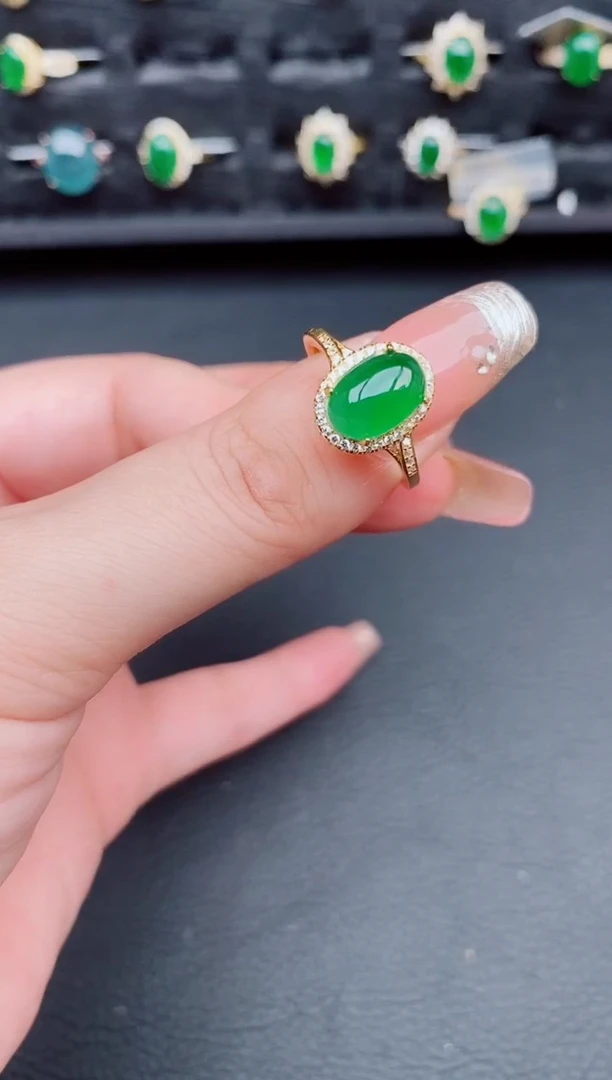 翡翠戒指银S925镶嵌天然a货翡翠158