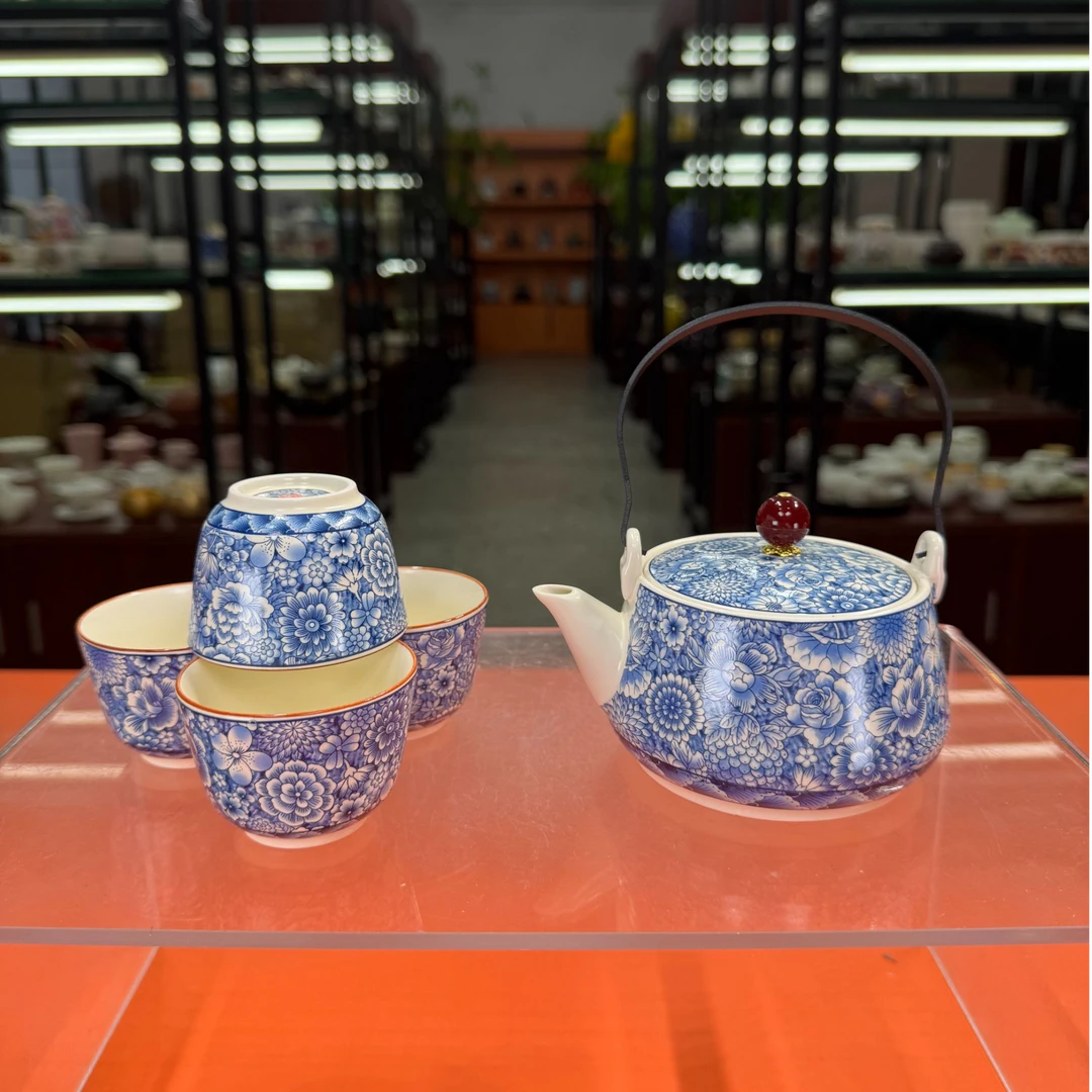 德化云仓 青花繁花似锦提梁壶一壶四杯套装家用轻奢功夫茶具-2018