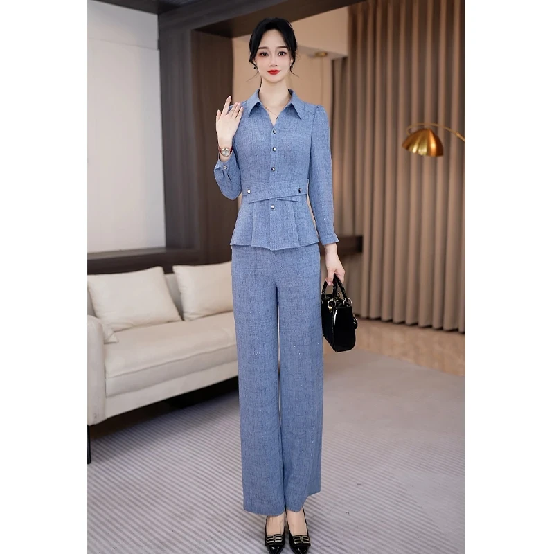 拉夏贝尔职业套装女2025春秋时尚洋气轻奢小众高级感阔腿裤两件套