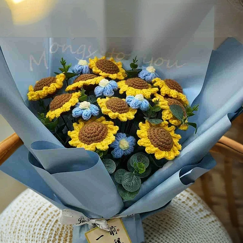 （宝） 教师节手工钩织编织毛线永生花成品花束仿真花礼品