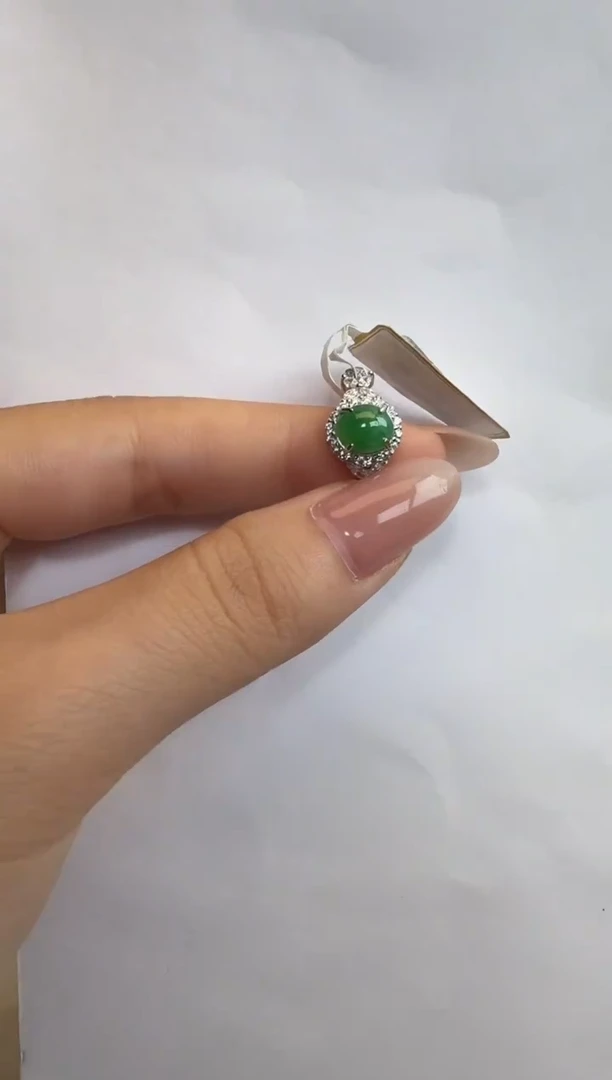 银S925镶嵌戒指翡翠925银镶缅甸A货翡翠戒指32