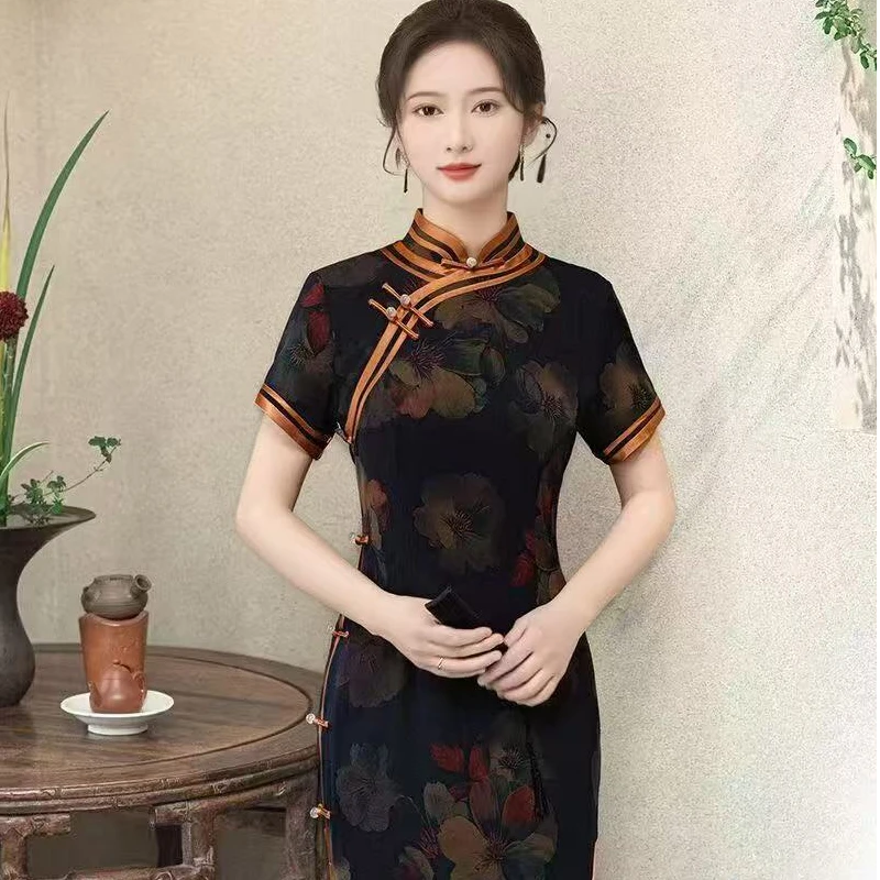 25001 长款 新款双边优雅气质高端国风旗袍 长约120cm