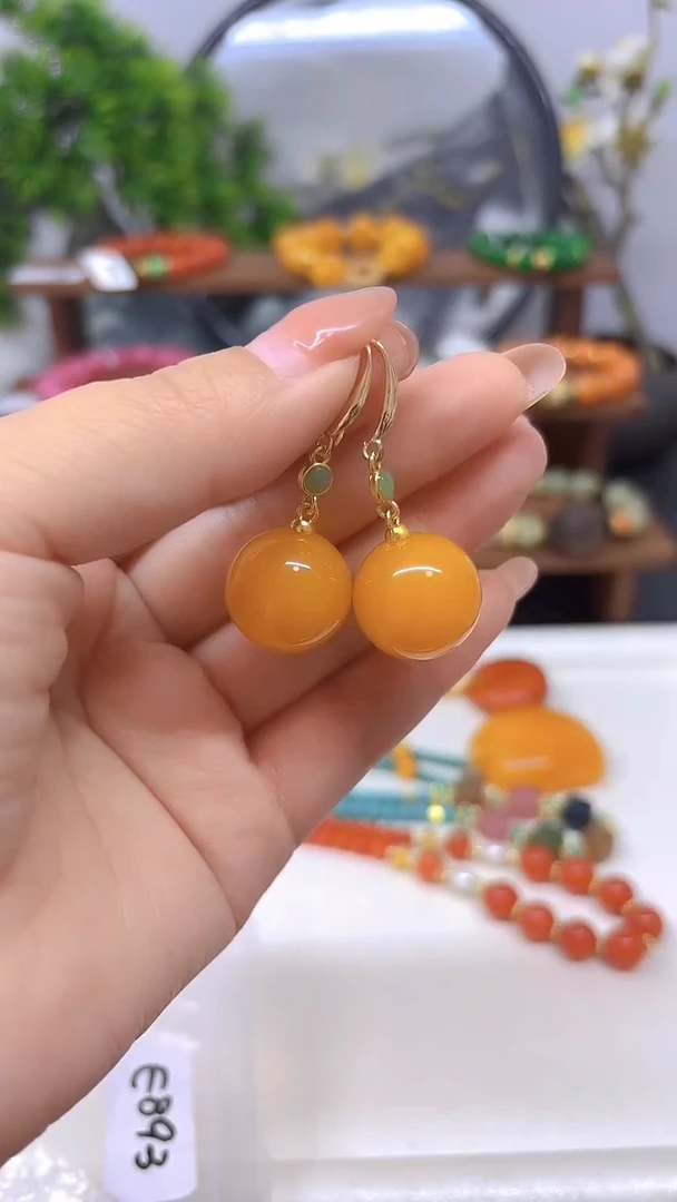 蜜蜡14K金镶嵌耳饰E893