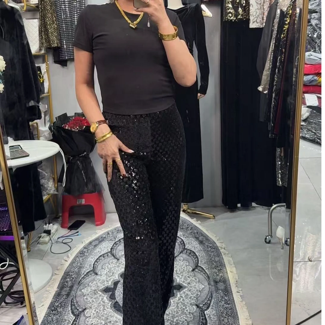 2025网红爆款黑色亮片两件套