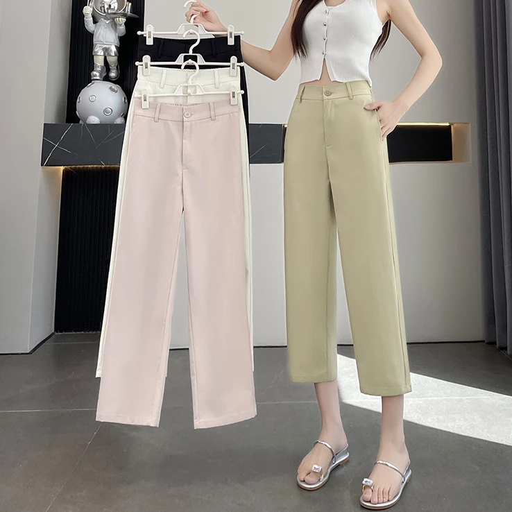 冰丝西装裤女夏季薄款垂感八分小个子直筒裤宽松窄版九分烟管西裤
