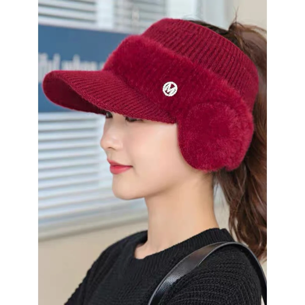 M标空顶保暖针织帽秋季帽子女款2023新款冬天鸭舌棒球帽时尚百搭