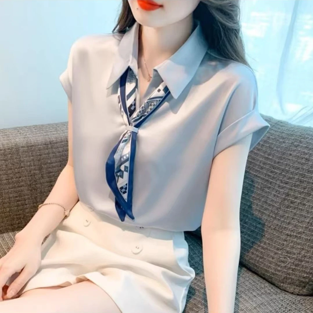 2025夏季新款法式气质轻熟风短袖衬衫-25227