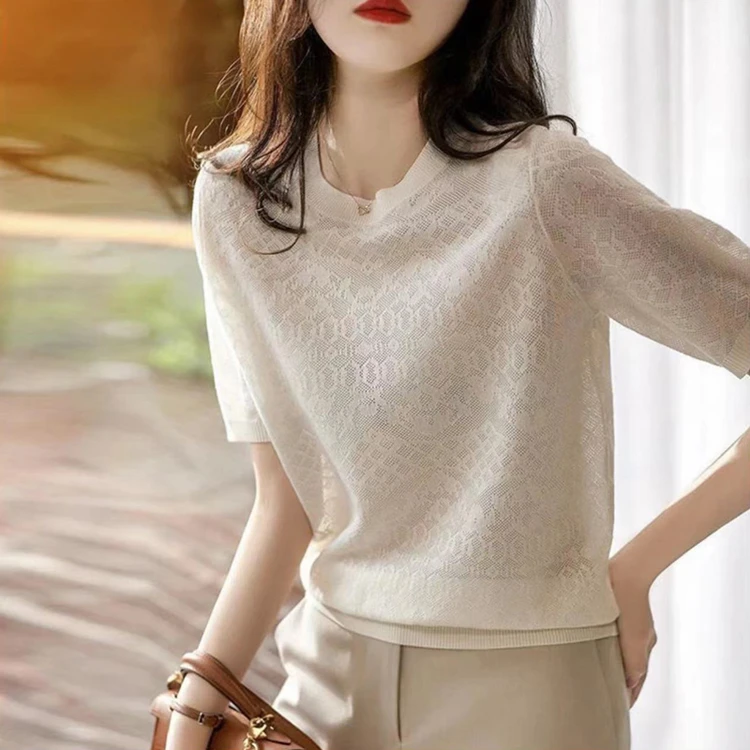 新款春夏季女装短袖针织衫时尚显瘦小香洋气百搭女毛衣气质