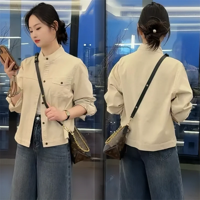 日系风小个子立领衬衫外套女复古宽松显瘦减龄衬衣2025春季新款潮