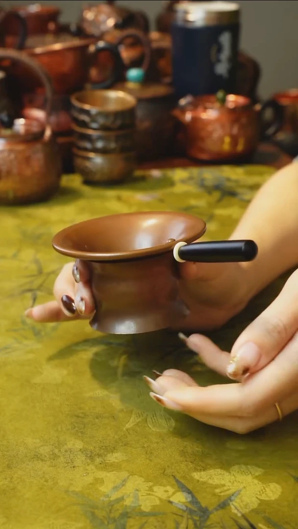 纯紫铜烤色木柄漏加托