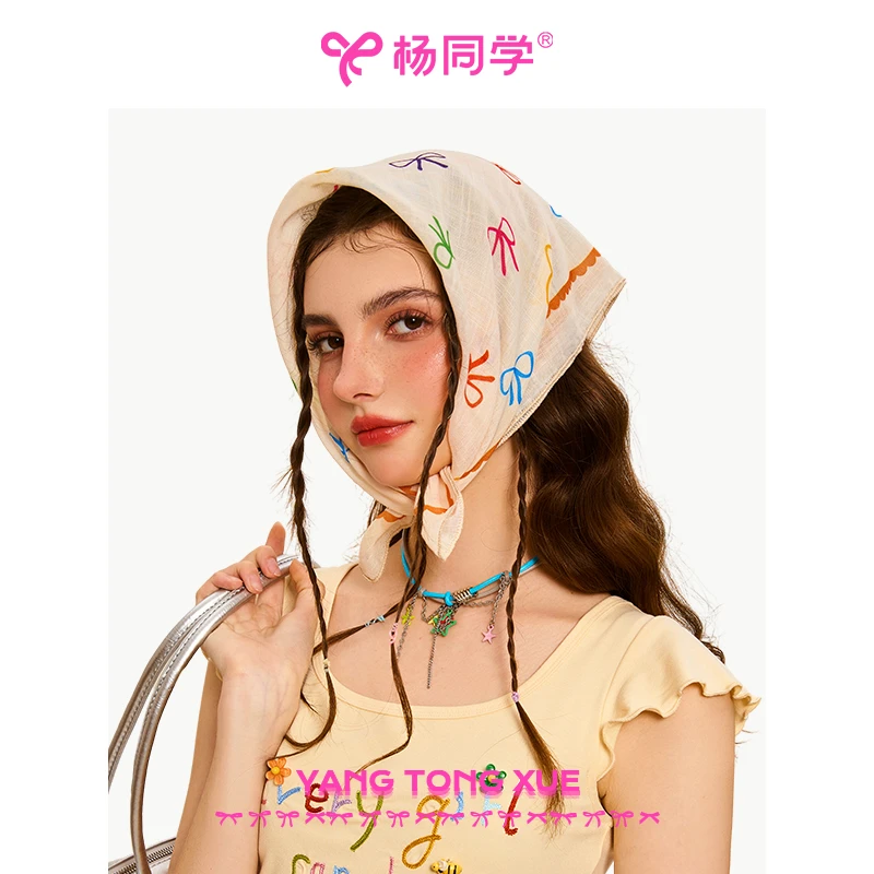 【杨同学】法式高级感百搭小方巾女系脖头巾甜美可爱蝴蝶结三角巾
