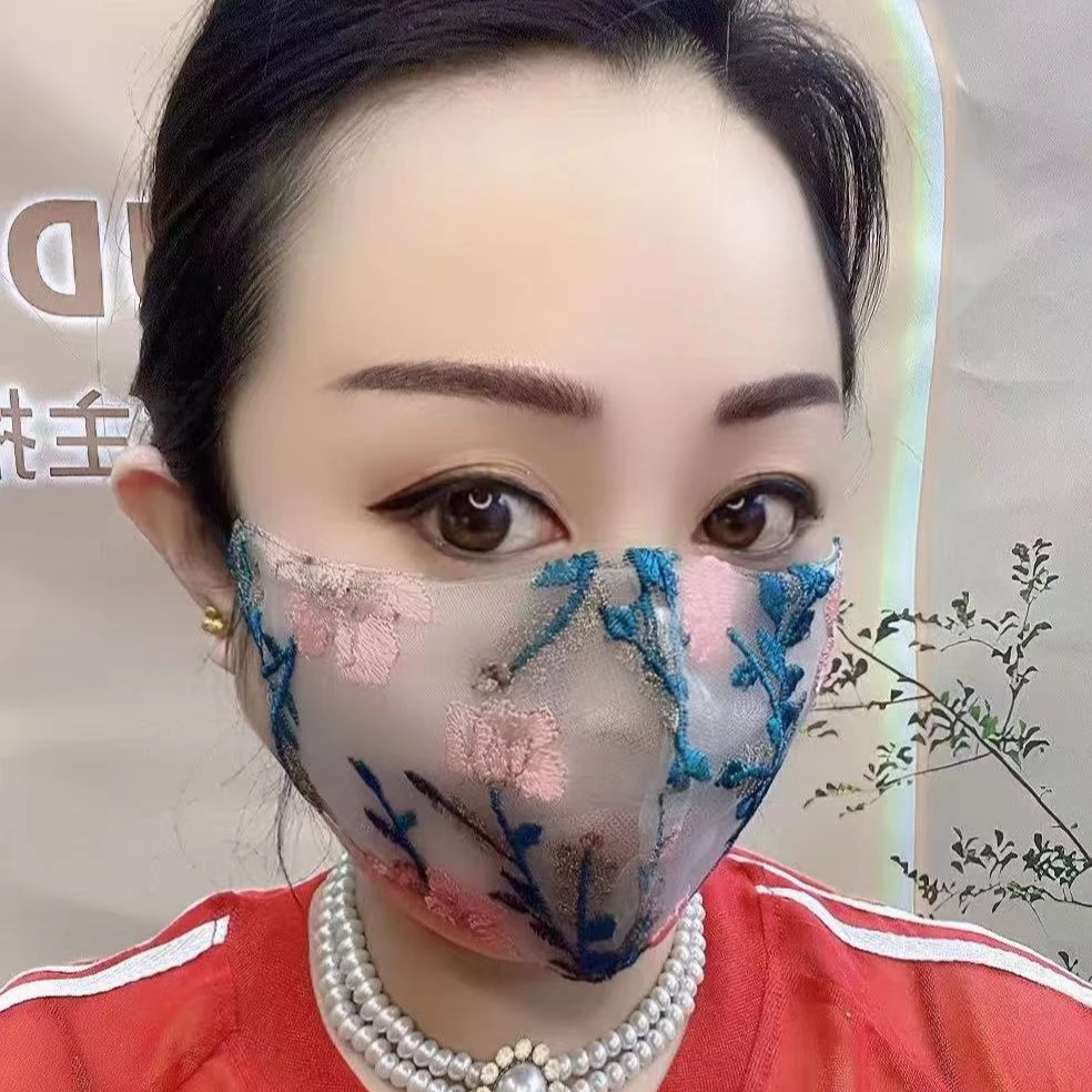 国风高端刺绣立体蕾丝防晒面纱透气水洗面罩