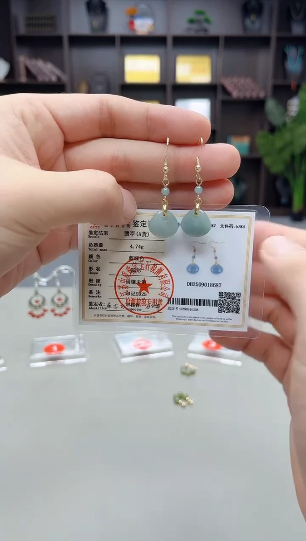 银S925镶嵌翡翠耳饰328000