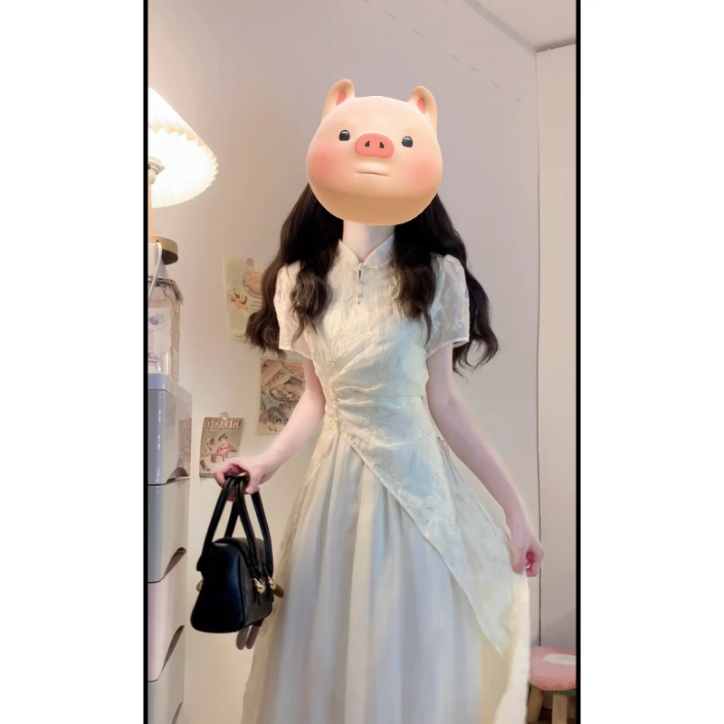 大码新中式国风改良旗袍裙夏季新款温柔高级感小众设计感气质长裙