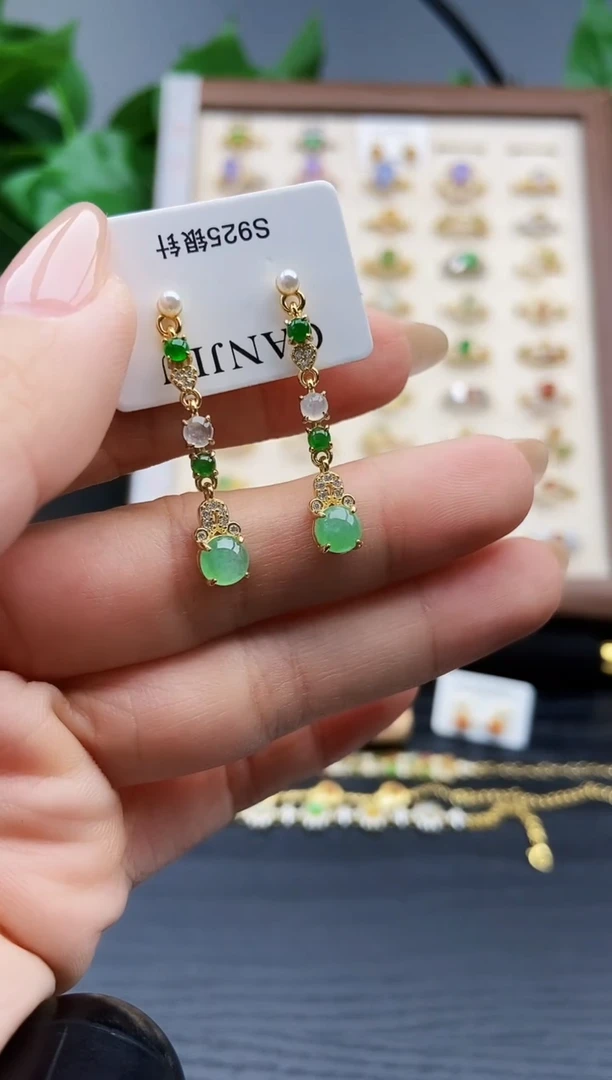 银S925镶嵌翡翠耳饰12