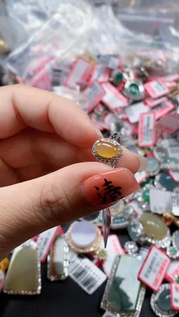 银S925镶嵌戒指翡翠天然A货缅甸翡翠