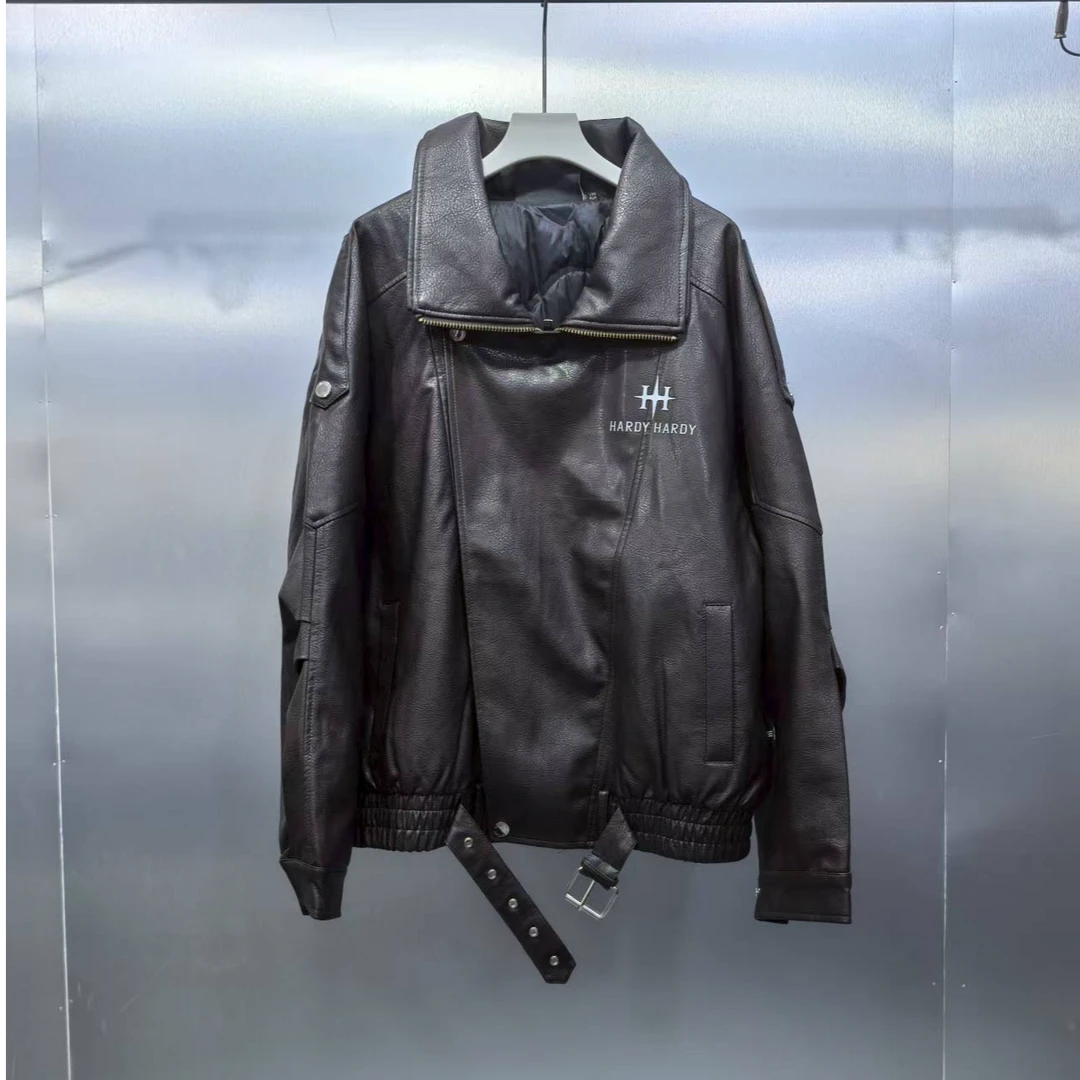 F03-90304-HAR秋冬季时尚潮流拼皮设计鹅绒羽绒服外套