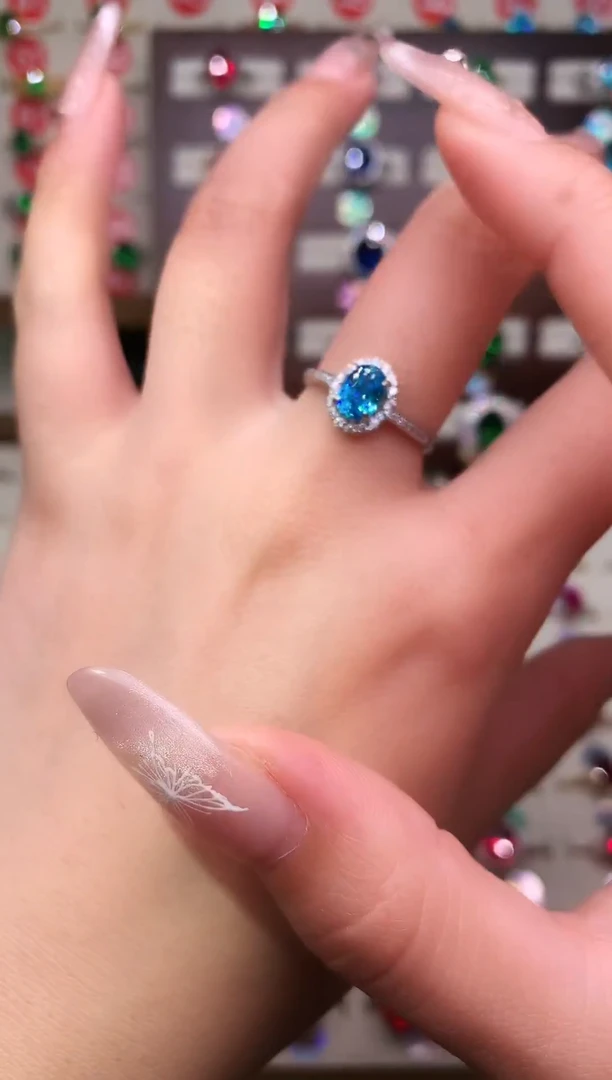 银S925镶嵌戒圈海蓝宝石5*7 银托