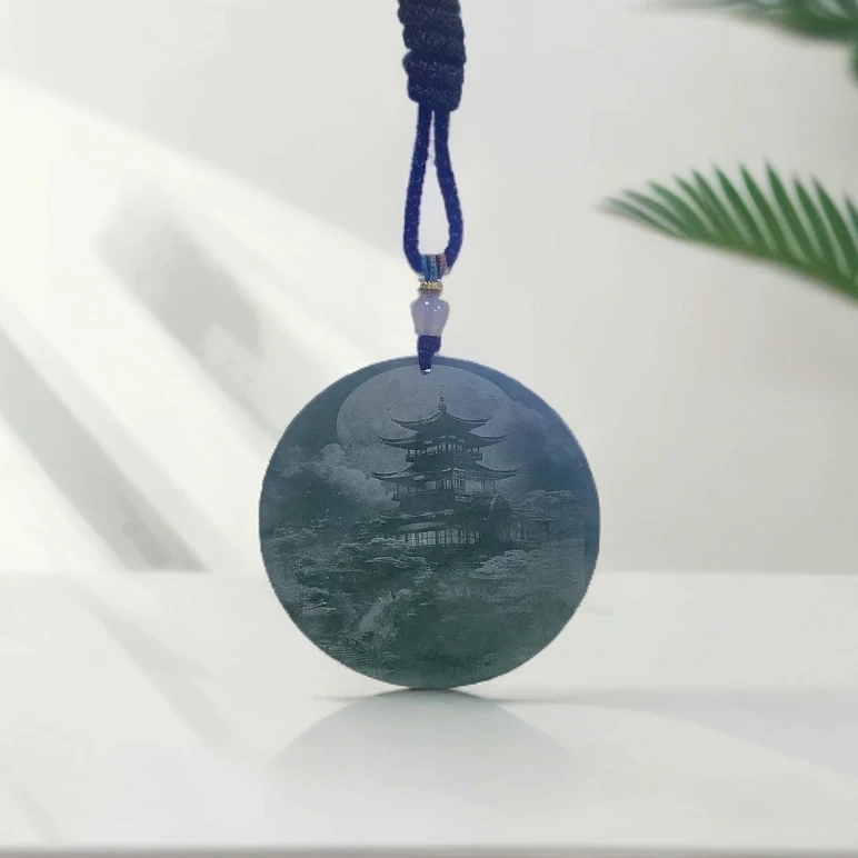 天然A货翡翠影雕山水挂件(多样性发货一件发货)